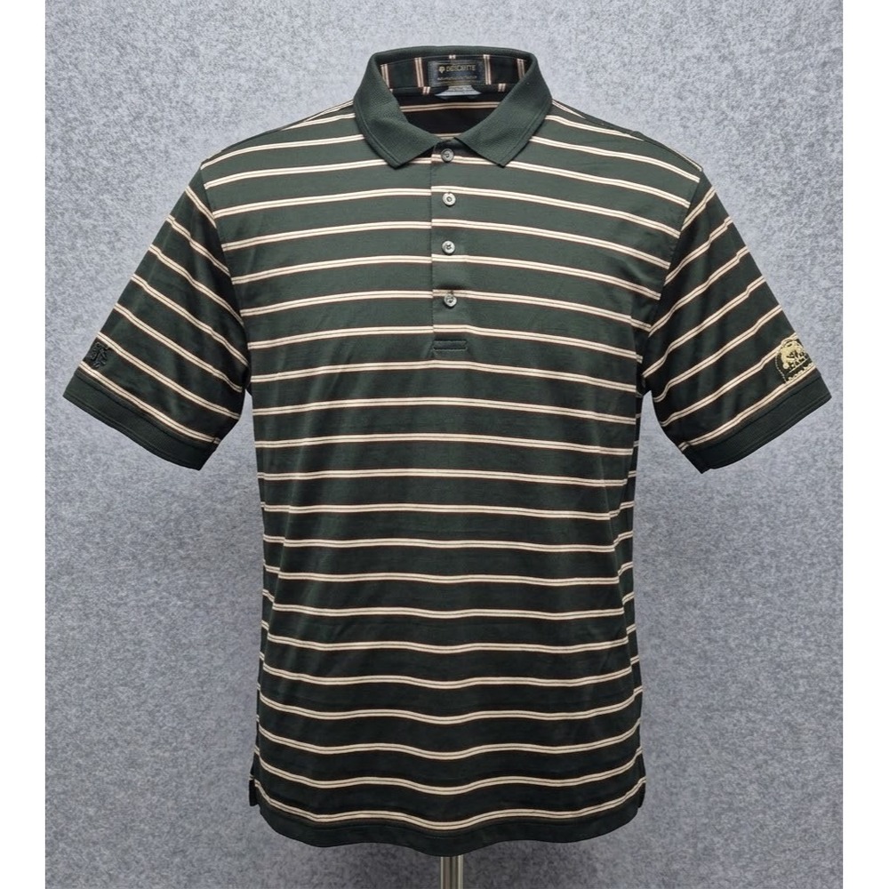 Vintage Descente Polo Shirt Mens L Green Striped International Collection